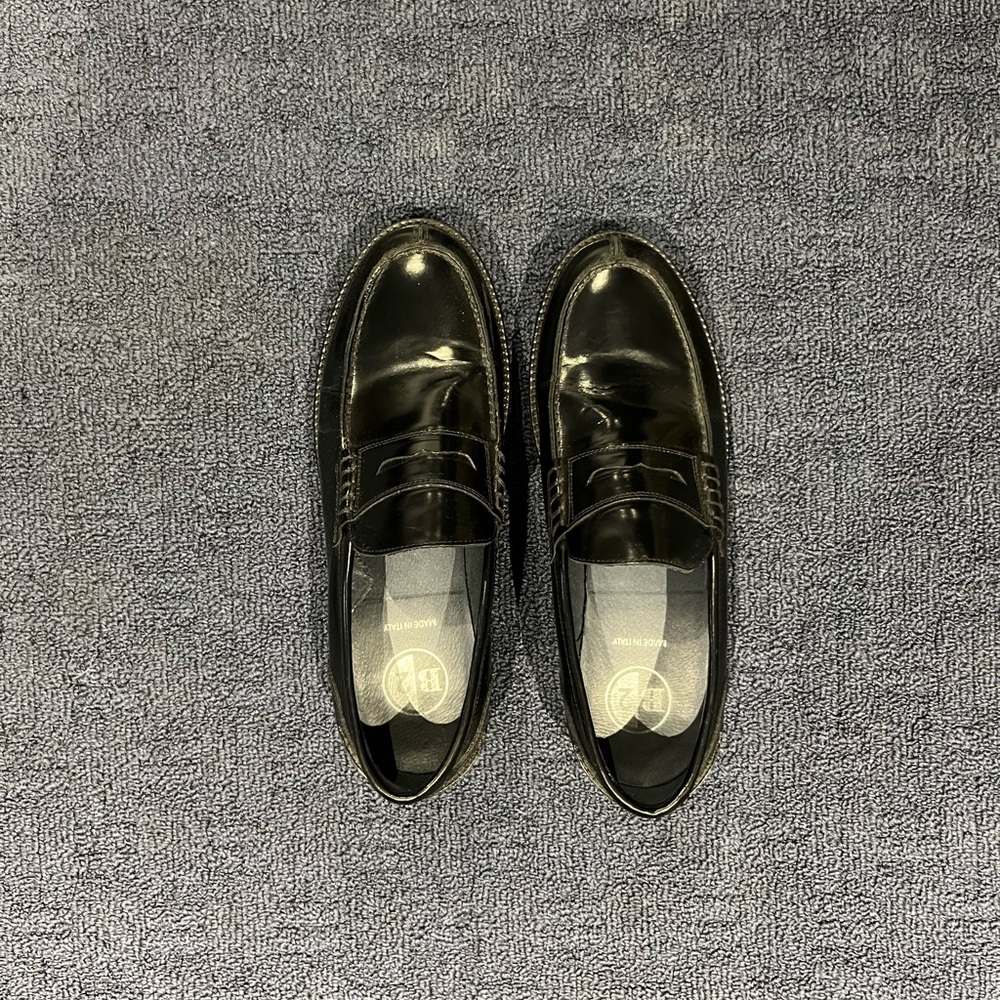 Black Leather Lug Sole Loafers